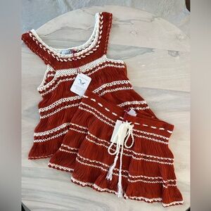 My Beachy Side Women's Rust and Cream Crochet-Trim Mini Skirt Set